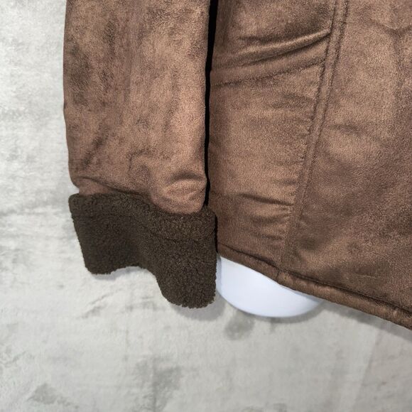 Vintage Esprit Y2K Faux Sherpa Suede Coat Size Small Brown Penny Lane Preppy 90s - Picture 3 of 11
